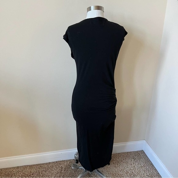 James Perse Cap Sleeve Gathered T-Shirt Midi Dress Size 1 Solid Black 959 - Picture 3 of 9